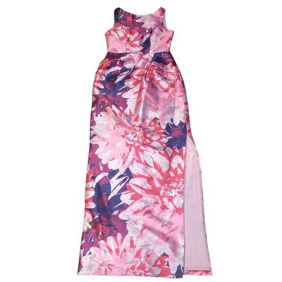 Kay Unger Pink Floral Satin Gown NWT |Sleeveless Maxi Dress Size 4 - Picture 3 of 5